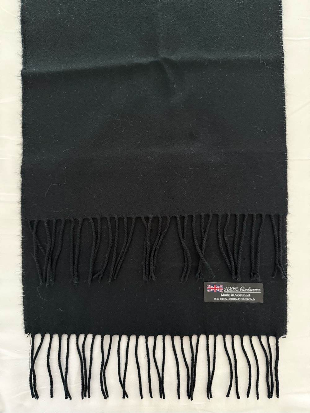 100% Cashmere Black Fringe Scarf - Made in Scotland